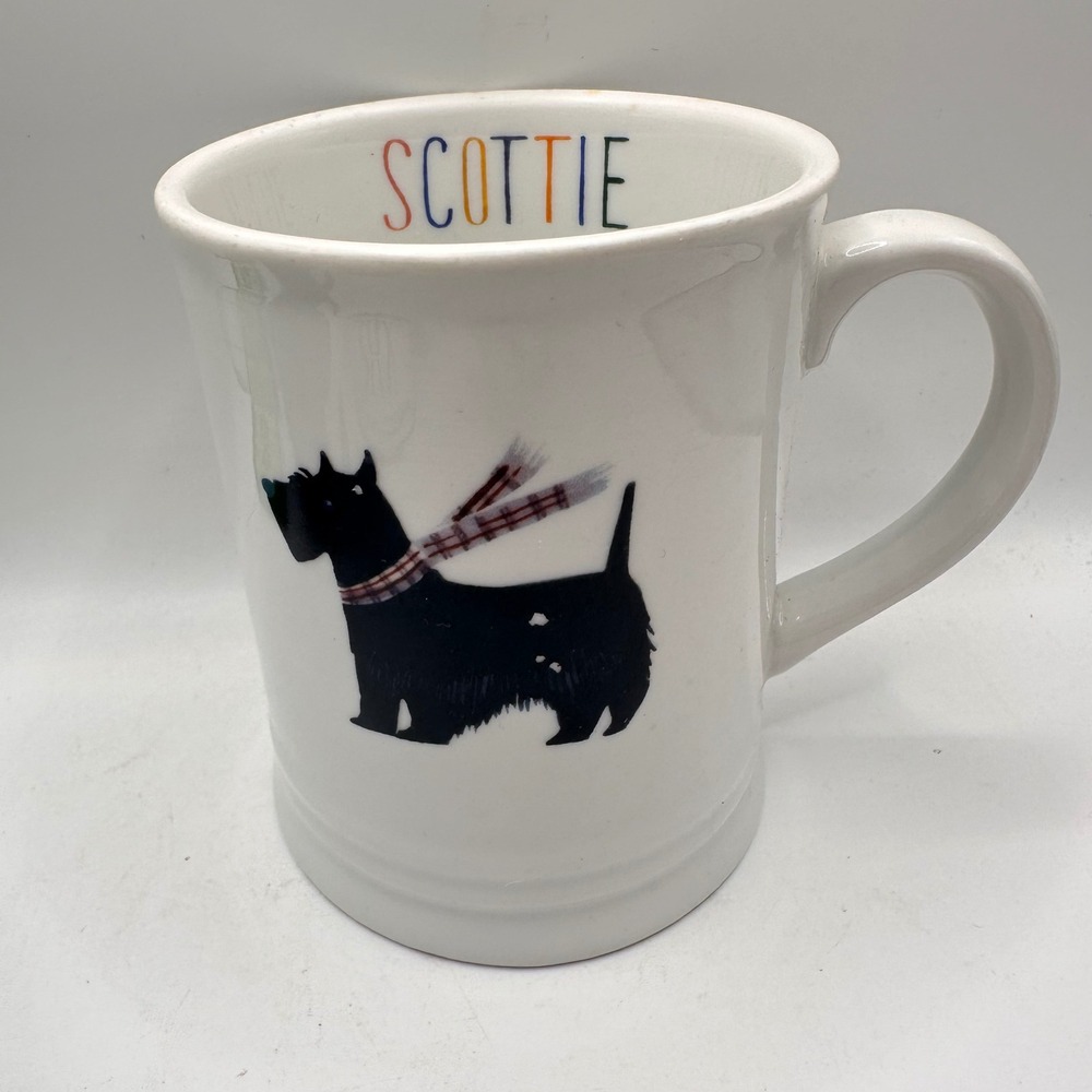 Fringe Studio Scottie Dog Coffee Mug White Ceramic Scottish Terrier Plaid Scarf